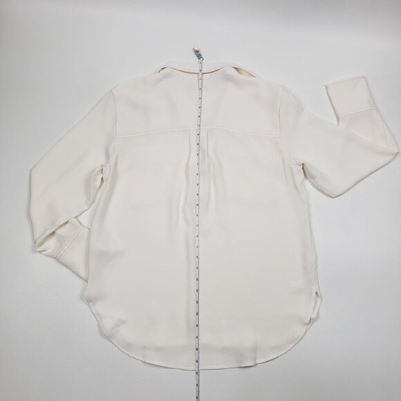 Madewell Contrast-Stitch Popover Shirt Women Small Winter White Crepe Blouse NWD - Picture 6 of 16